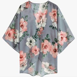 Boho Chiffon Floral Kimono, Size XL